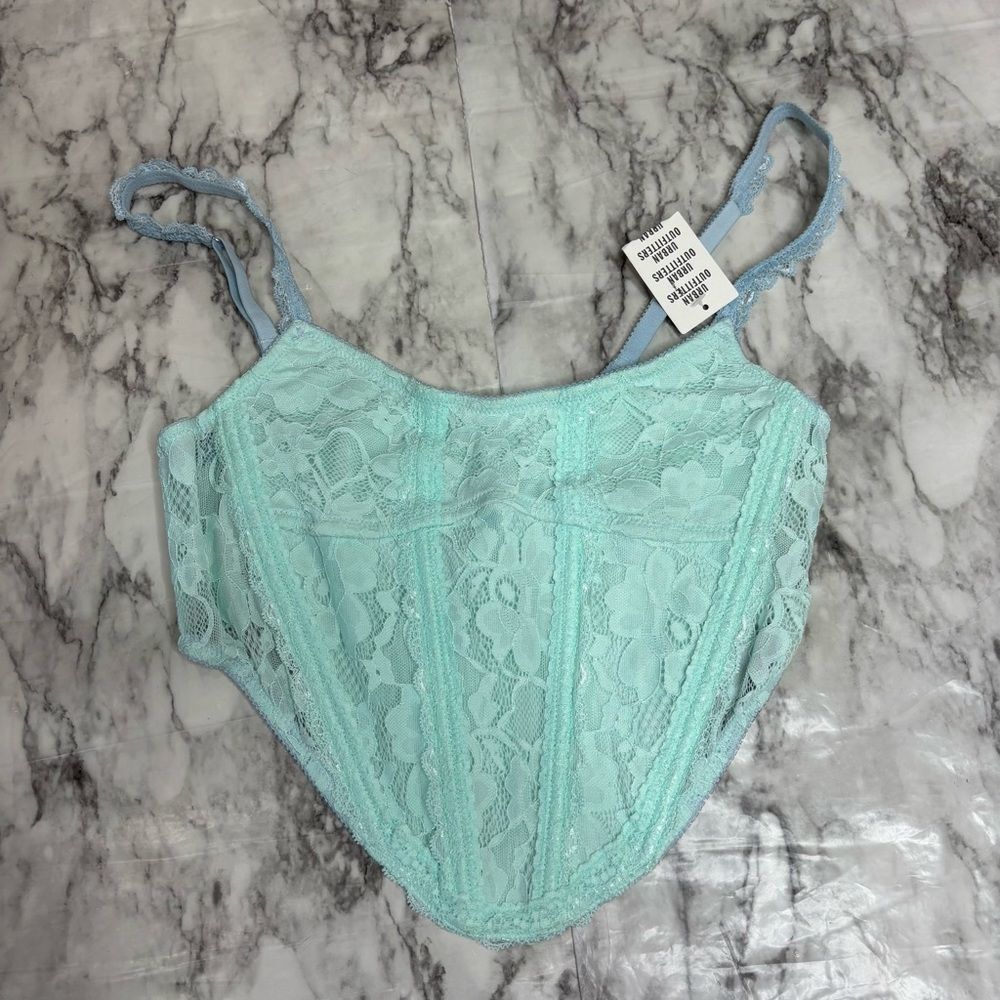 Urban Outfitters Out from Under Light Blue Lace Boned Corset Top size medium NWT